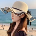 thumbnail image 1 of LinYooLi Spring And Summer Straw Hat Woven Big Hat Shading Hat Female Fashion, Simple Wave Lace Beach Sun Hat, 1 of 8