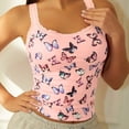 thumbnail image 2 of WEIWEN Womens Tank Tops with Built in Bras Slim Fitted Butterfly Printed Lace Spaghetti Strap Tank Top for Women Sleeveless Athletic Padded Cropped Tops Pink, XL, 2 of 8