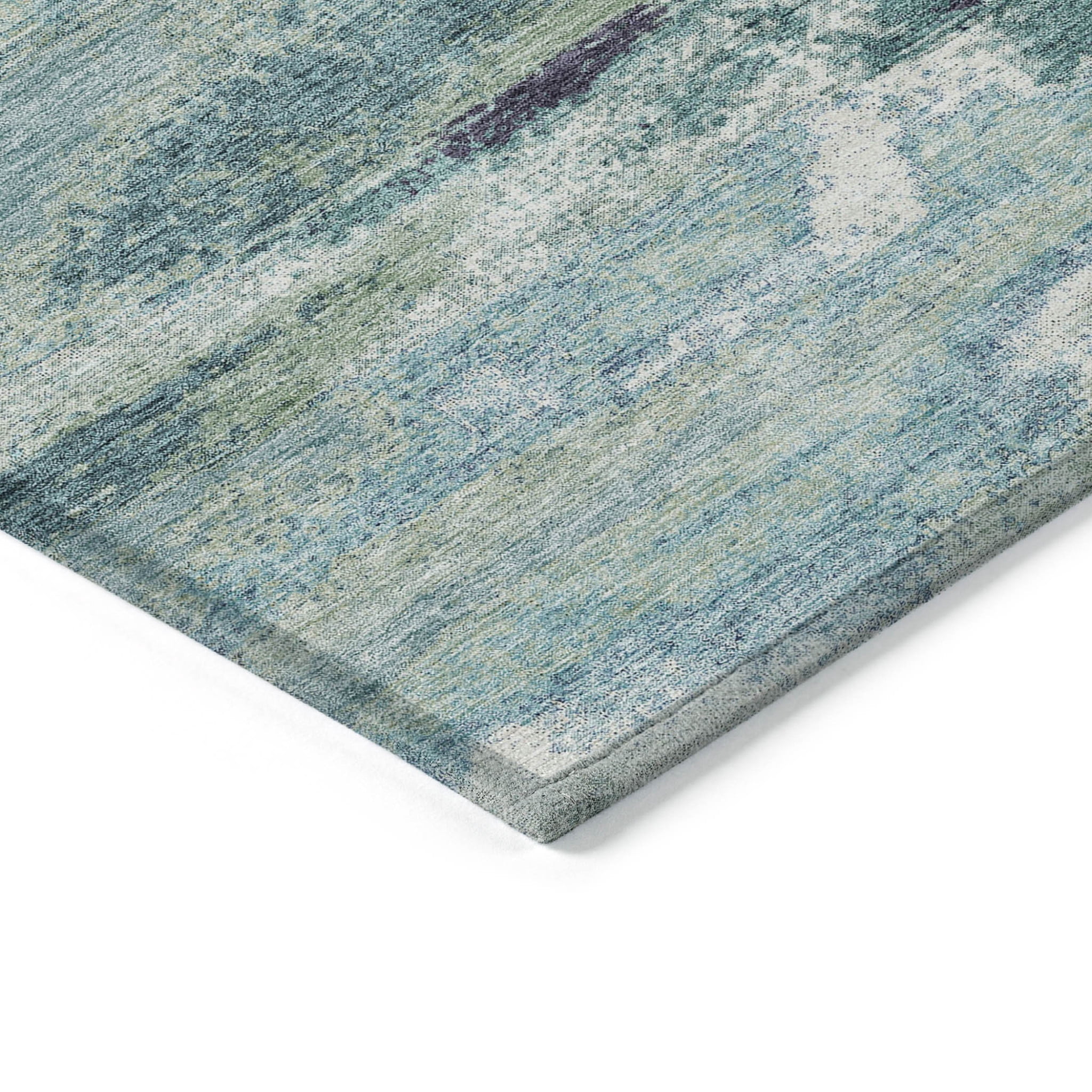 HomeRoots 612483 9 x 12 ft. Sage, Teal Blue & Navy Blue Abstract Washable Indoor & Outdoor Rectangle Area Rug