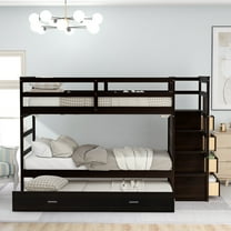 Twin Over Twin Bunk Bed with Trundle and Staircase, Solid Wood Bunk Bed Frame with 4 Storage Drawers and Guardrails, No Box Spring Needed