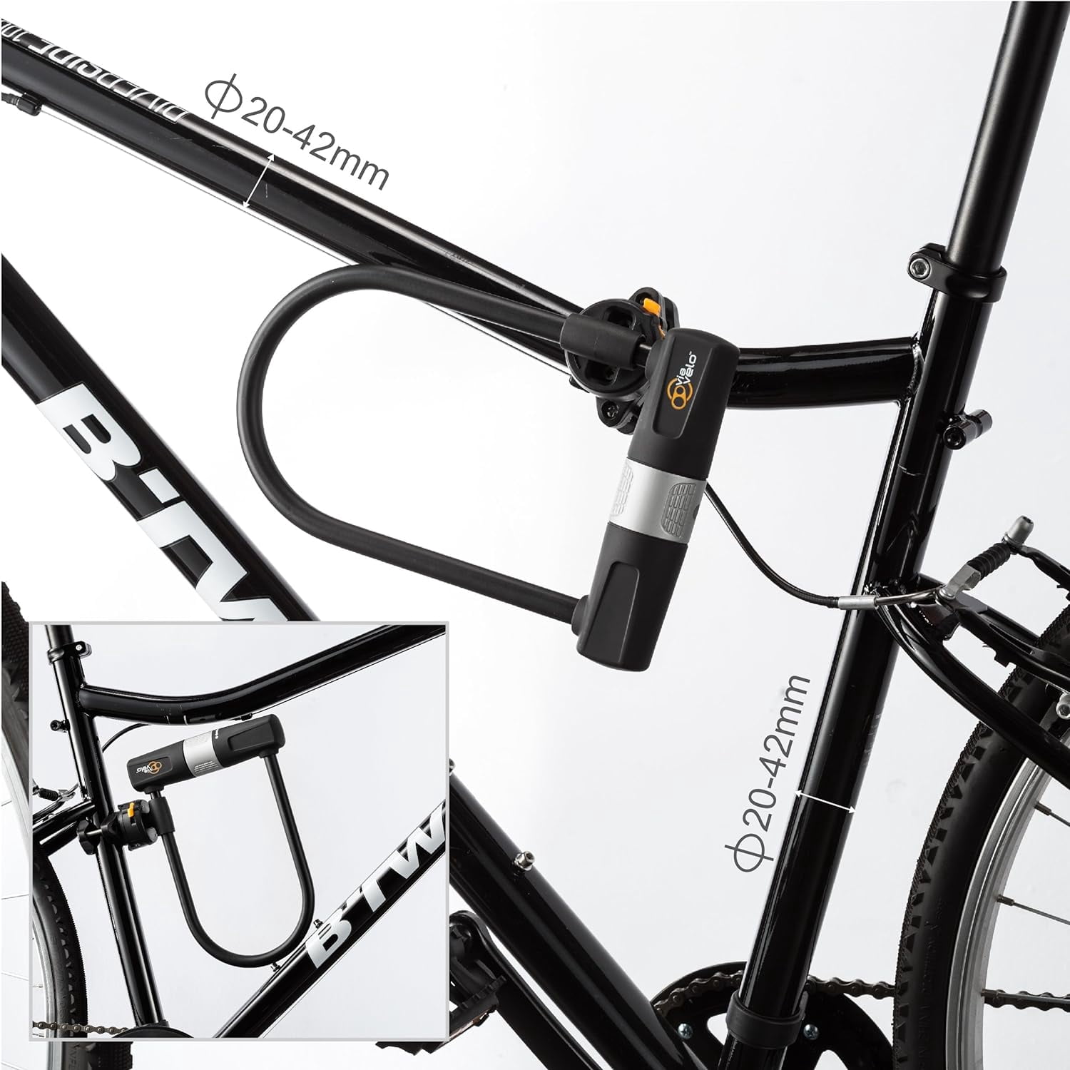 Via Velo Bicycle U Lock with Mounting Bracket 14mm Heavy Duty Bike Lock for Road & Electric Bike