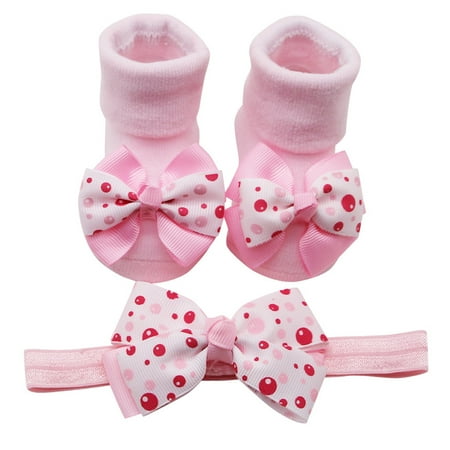 

QWERTYU Newborn Infant Baby Toddler Girl Boy Non-slip Cotton with Headwear Ankle Crew Socks Breathable Socks 0-2Y Pink one size