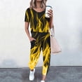 thumbnail image 2 of Feancey Two Piece Sets for Women,Womens 2 Piece Outfits 3D Flame Print Summer Casual Round Neck Short Sleeve Tops Long Pants Tracksuit Lounge Jogger Set with Pockets, 2 of 3