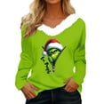 thumbnail image 1 of Women's Christmas Long Sleeve V-Neck T-Shirt Floral Pattern Polyester Blend Junior Fall Polyester Blend Junior Fall Winter Tee FN24749, 1 of 10