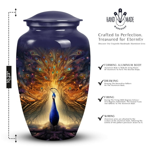 Urns For Human Ashes For Mother - Decorative Urns For Human Ashes - Peacock Urns For Human Ashes - Urns For Ashes Adult Male Large - Cremation Urns For Human Ashes Adult Male ( Size -10Inch)