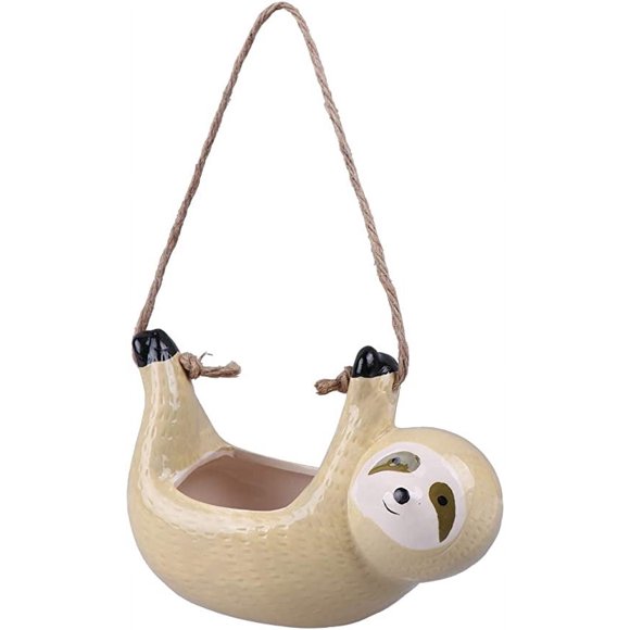 Sloth Shape Hanging Planter Ceramic Cute Animal Figurine Flower Pots Wall Mounted Succulent Holder Container for Indoor Balcony Garden Home Decoratio