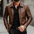 thumbnail image 2 of QQZ Men's Solid PU Leather Motorcycle Jacket, Zip‑Up Lapel Collar Long Sleeve Outerwear With Side Pockets For Outdoor Daily Casual Wear, 2 of 5
