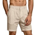 thumbnail image 5 of Domuza Men's Casual Shorts Pleated Front Linen Textured Dress Shorts Summer Lightweight Breathable Vacation Beach Shorts with Pockets Beige XL, 5 of 8