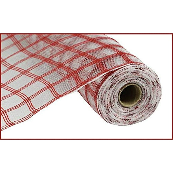 Plaid Check Deco Poly Faux Jute Mesh Ribbon: Burgundy Red - 10.5 Inches x 10 Yards (30 Feet) [RY830605]