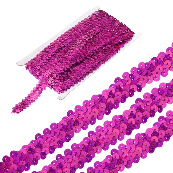 Uxcell 5 Yards 0.8 Inch Elastic Sequins Trim 2 Row Flat Sequin Strip Paillette Fabric Ribbon for Crafts DIY Fringe Sewing Costume Dress, Laser Rose Red