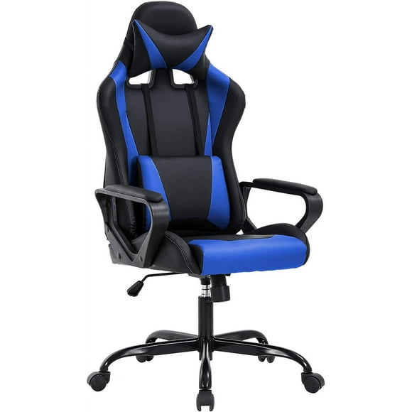 FDW BestOffice High-Back Gaming Chair, PC Office, Lumbar Support, Ergonomic Executive Swivel, PU Leather, Blue