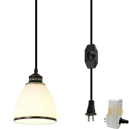 

FSLiving Motion Sensor Pendant light Contemporary Style Pendant Light with 15 Ft Plug in Cord Glass Hanging Pendant Light with Dimmer Switch Automatically Turn On/Off Bulb Not Included-1 Pack