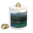 thumbnail image 2 of Nature Piggy Bank, Aerial View of Pine Forest by Lake Beneath Mountain Pastoral Landscape, Ceramic Coin Bank Money Box for Cash Saving, 3.6" X 3.2", Dark Green Jade Green, by Ambesonne, 2 of 4