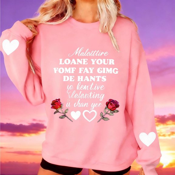 Mifsaly Matching Couples Sweatshirts Cotton Valentines Day Sweatshirt Letter Print Oversized Tshirts Long Sleeve Crewneck Pullover Tops Girlfriend Gifts Outfits