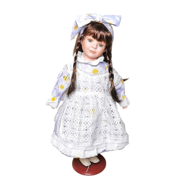 Muñeca de porcelana, adorno de mesa, regalo de cumpleaños, 40 cm, linda estatua, centro de mesa. Púrpura