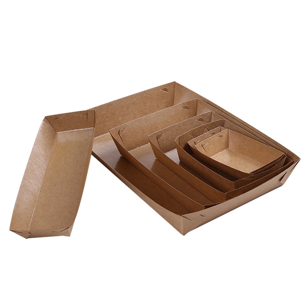 5 Pcs Disposable Paper Food Serving Tray Kraft Paper Coating Boat Shape