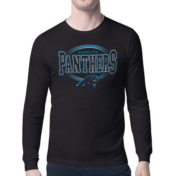 Men's Starter Black Carolina Panthers Team Track Graphic Long Sleeve T-Shirt