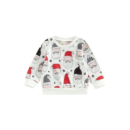 

Toddler Baby Girl Boy Christmas Outfit Santa Print Sweatshirt Long Sleeve Crewneck Sweater Shirt Xmas Clothes