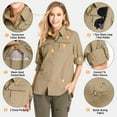 thumbnail image 2 of FEN AI Khaki Fishing Shirts Women Quick Dry Hiking Work Shirt Sun Protection UV UPF 50 Button Down Tops w/ Mesh Line Outdoor Safari with 2 Pockets, 2 of 7