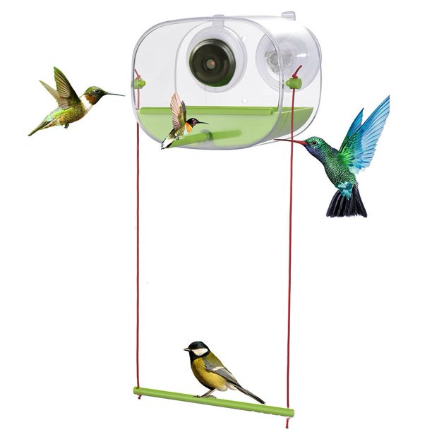 Ruifaya Comedero para colibríes con cámara, cámara para comedero para colibríes con versión nocturna HD 1080P, cámara para observación de aves con WiFi, comedero inteligente para colibríes para jard