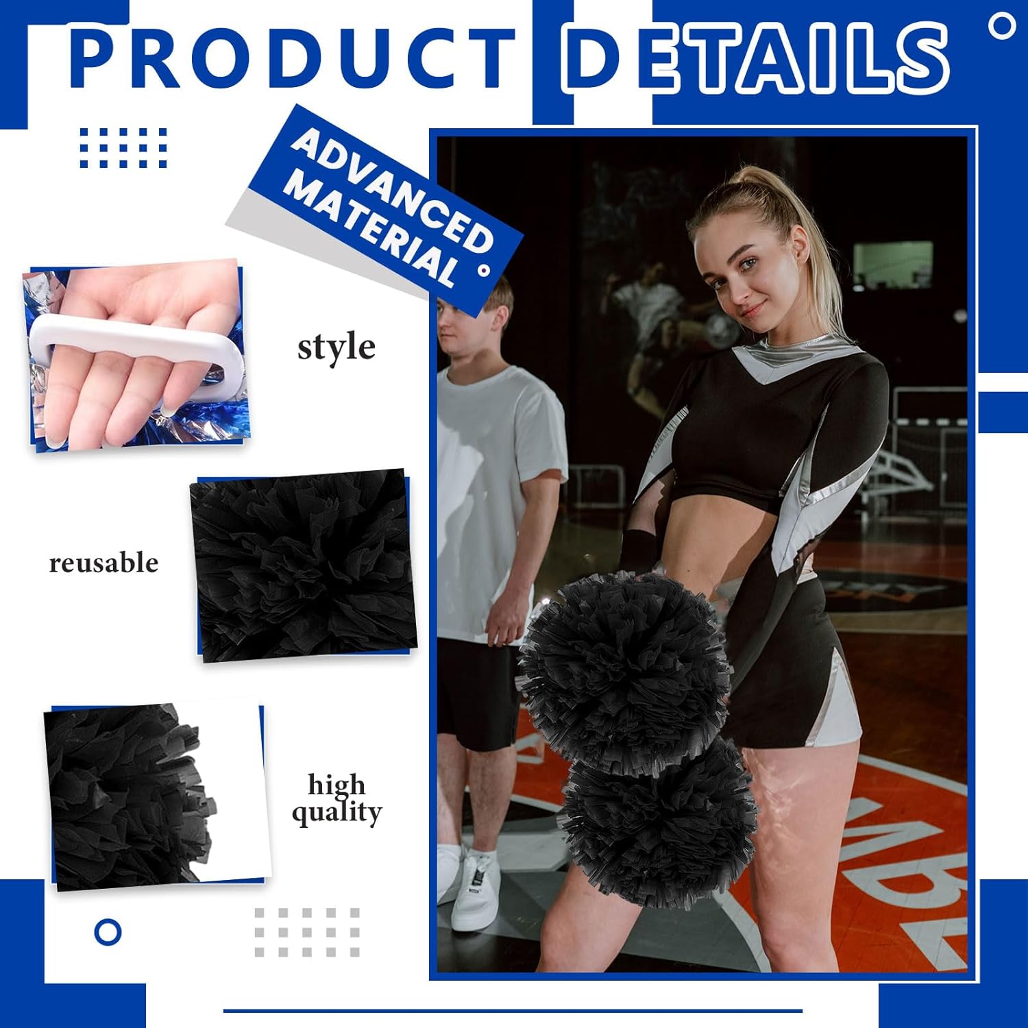 8 PCS Metallic Cheerleading Pom Pom for Team Spirit Sports Dance Cheering Kids Adults