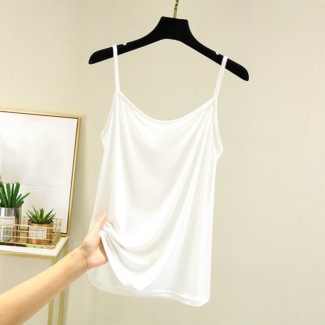 QUINDOS Womens Tops Ribbed Summer White Round Neck Vest Thin Solid Sleeveless Bottom Shirt Slim Fitting And Slimming Tops Womens Tank Tops