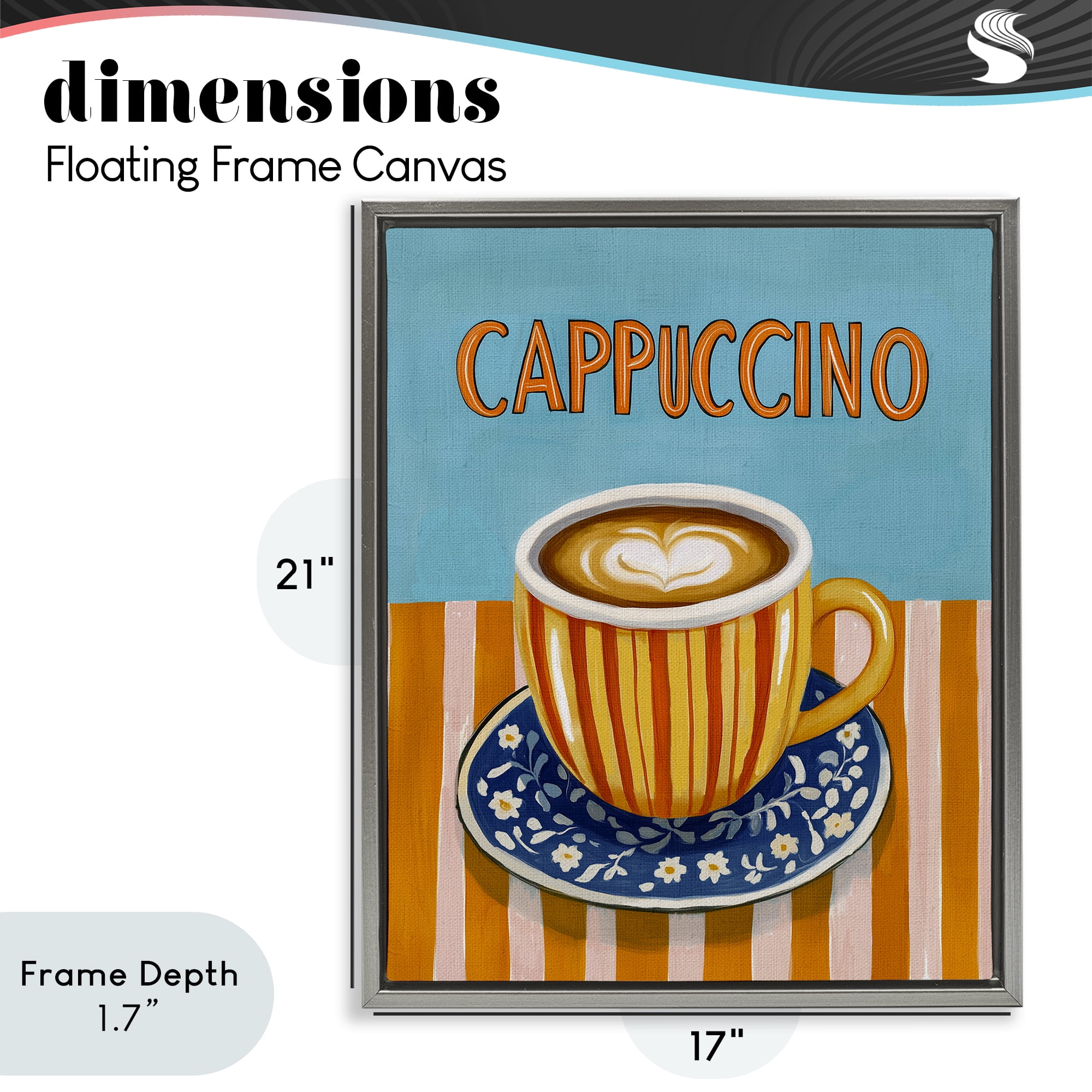Stupell Industries Cappuccino Stripes Blue & Orange Gray Framed Floater Canvas Wall Art, design by Yen
