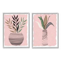 Daniela Santiago Eccentricic Tropical Fern Leaves Abstract Plant Vase 11" x 14" Framed Painting Art Prints, by Stupell Home Décor Set of 2