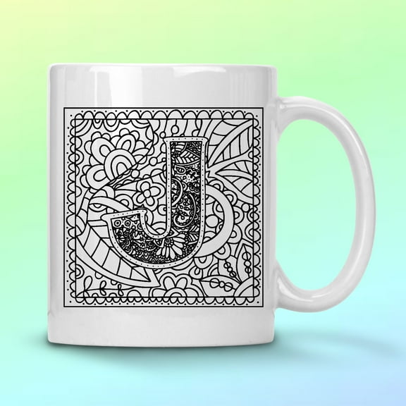 WHITE COFFEE MUG 11 OZ MONOGRAM J