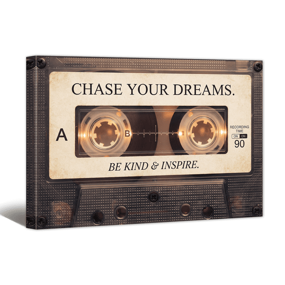 Retro Cassette Tape Canvas Wall Art - Chase Dreams Your Motivation Prints Vintage Inspirational Quote Artwork Paintings for Living Room Bedroom Home Office Decor