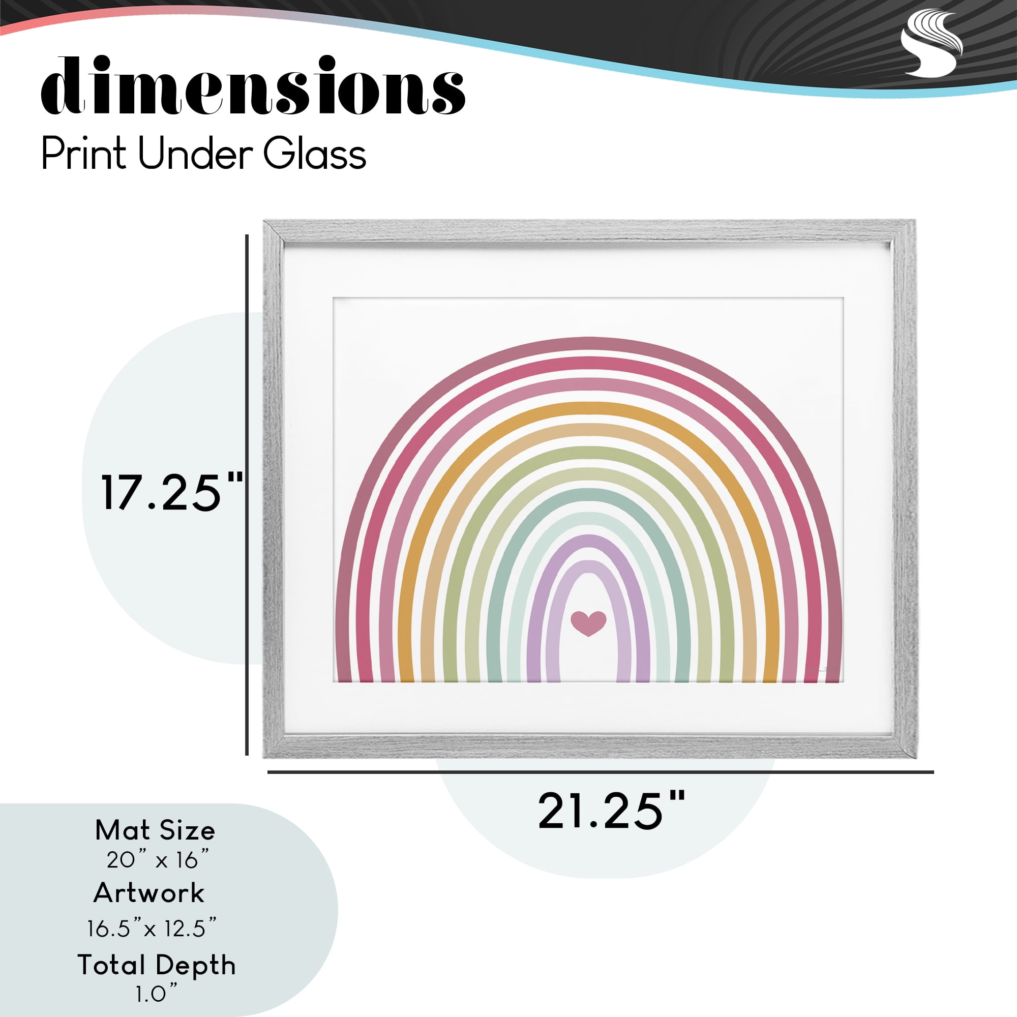 Stupell Industries Rainbow Love & Heart Gray Framed Print Under Glass, design by Susan Ball
