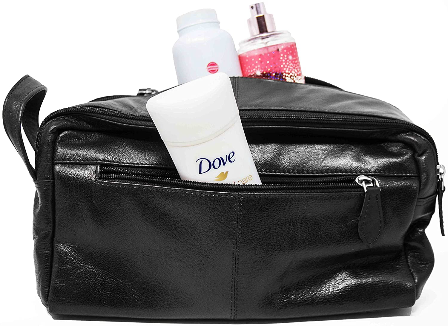 Genuine Cowhide Deep Brown Leather Unisex Toiletry Bag Travel Organizer Dopp Kit