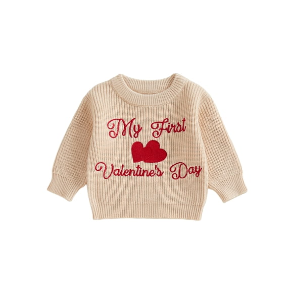 Rdhnmea My First Valentines Day Baby Boy Girl Outfit Knit Sweater Letters Heart Embroidery Newborn Toddler Infant Sweaters Fall Spring Clothes