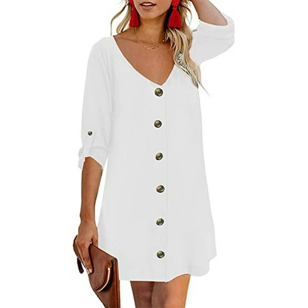Mawclos Mawclos Women Button Down Printed T Shirt Dress Half Sleeve V Neck Loose Casual Sundress Black Xl Walmart Com Walmart Com