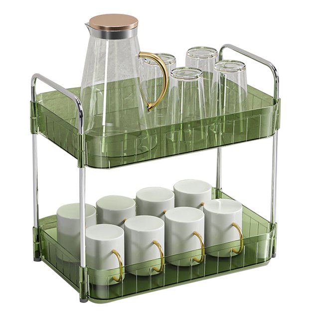 Cup Drying Rack with Drain Tray Countertop Storage Shelf Cup Station Organizer for Home Kitchen Double Layer Green