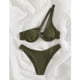 thumbnail image 3 of Conjunto de bikini para mujer Traje de baño elástico de dos piezas con aros acolchado y un hombro recortado Traje de baño elástico sin espalda OD Verde M, 3 of 8