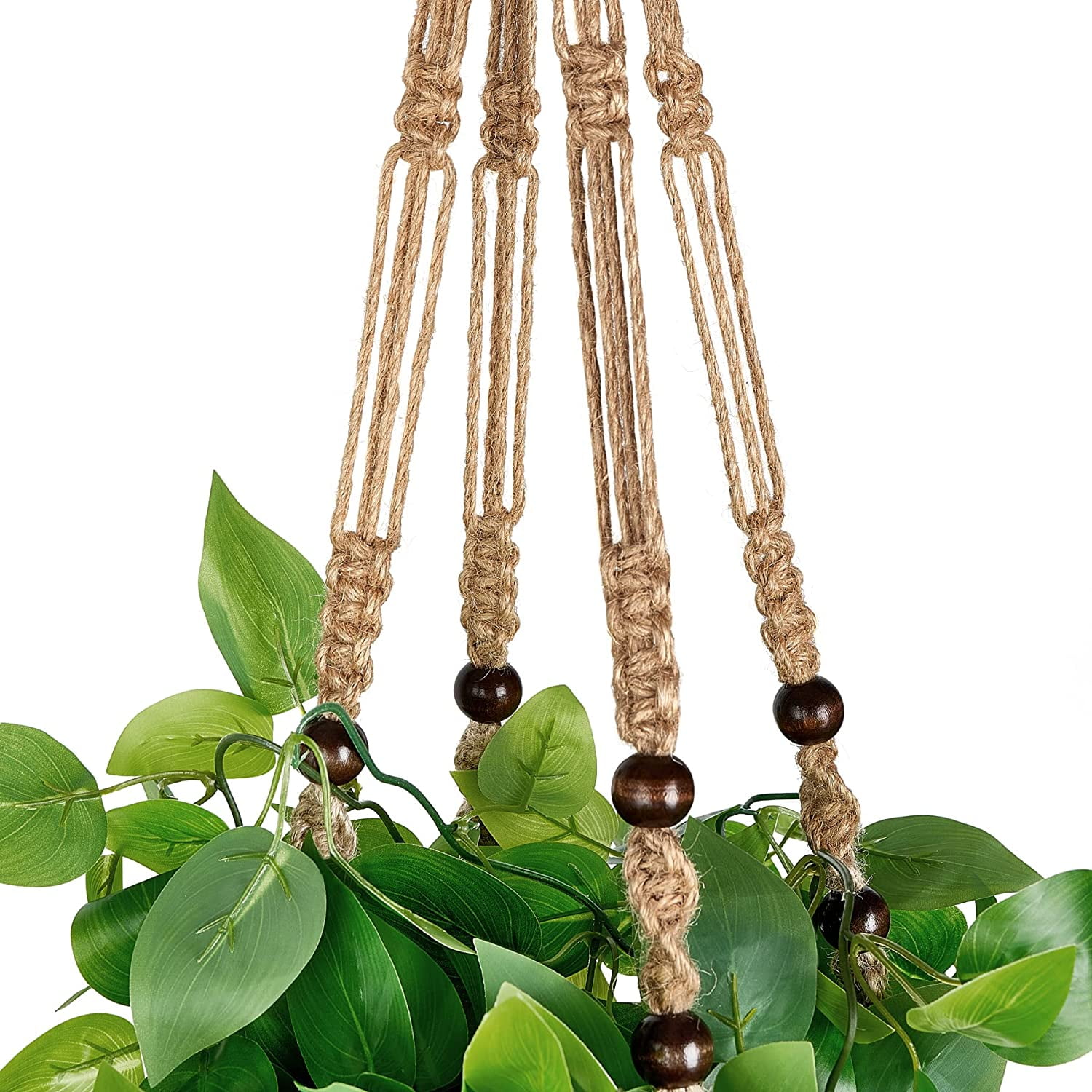 NANAHuang Fake Hanging Plant with Pot, Artificial Plants for Home Decor Indoor Macrame Plant Hanger with Faux Vines Hanging Planter Greenery for Bedroom Bathroom Kitchen Office Decor, Ivory (Pothos)