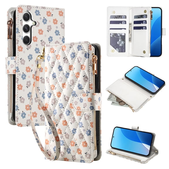 Tianyeda for Samsung Galaxy A35 Case Wallet Card Holder Zipper Leather Flip Cover Crossbody Wrist Strap with Stand A4
