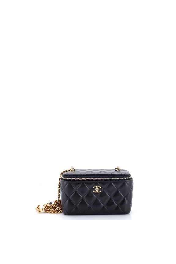 Pre-Owned Classic Vanity Case with Resin Pearl Chain Quilted Lambskin Small By Rebag