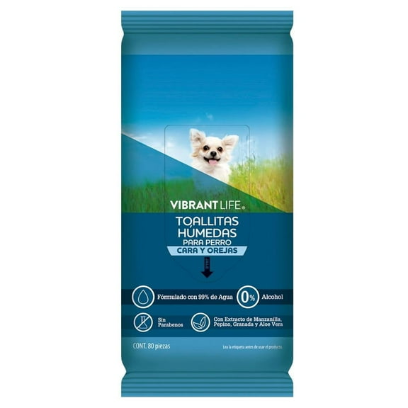 Toalla Húmedas para perro cara y orejas Vibrant Life 80 pz