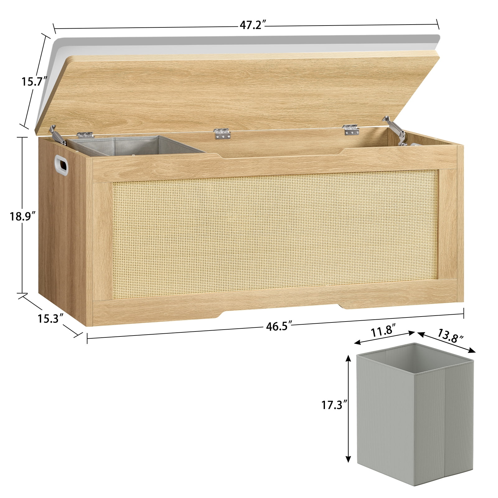 TEENFON 47.24" Toy Storage Box, Storage Chest, Storage Trunk with 2 Safety Hinges, 47.2'D x 15.7''W x 19.4''H, Toy Chest, Natural