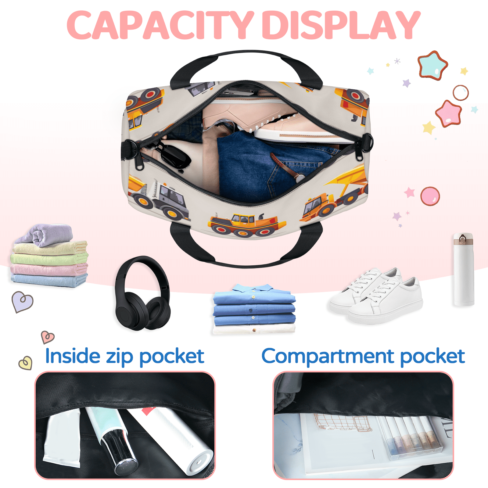Herdesigns Car Gym Bag for Women, Duffle Bag for Travel Sport, Truck Lightweight Waterproof Carry on Weekender Dance Yoga Workout Bags