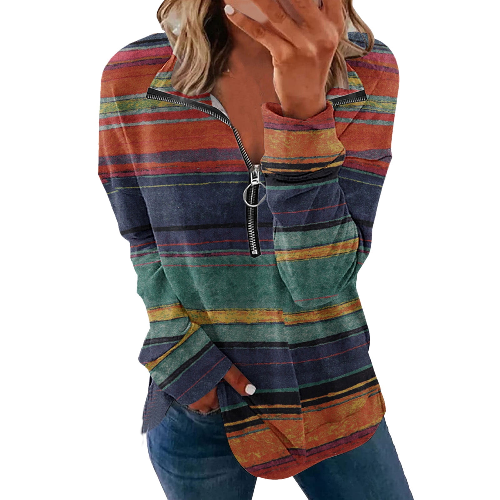 Lastesso Womens 1/4 Zip Up Tunic Shirt Western Aztec Pullover