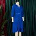 thumbnail image 5 of AURA Plus Size V Neck A Line Midi Dress High Waist Pleated 3 4 Sleeve Belted Elegant Fall Winter Work Dress, 5 of 10