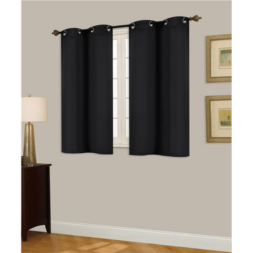 (K30) Black 2 Panel Silver Grommets KITCHEN TIER Window Curtain 3