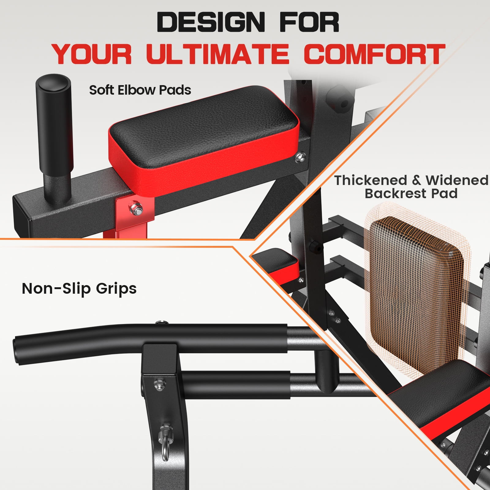 HASIMAN Pull Up Bar Multi-Functional Power Tower Height Adjustable Dip Station for Gym Strength Training Equipment Stable Triangular Design 350 LBS Weight Capacity