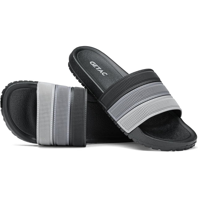 GETAC Sandalias HOMBRE MUJER CHANCLAS, Pantuflas Suela gruesa Antiderrapante, Textura suave Empeine amplio Correa estilo red transpirable EVA,Negro con gris