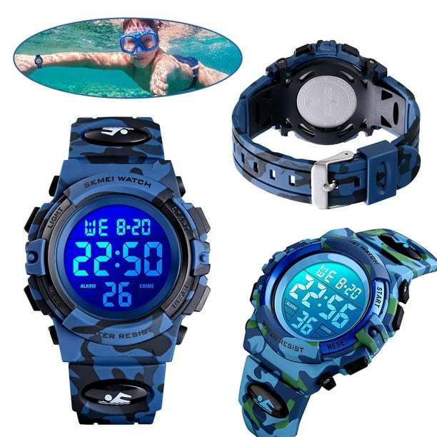 Boys Watch Digital Sports Waterproof Electronic Childrens Kids Watches Alarm Clock 12 24 H Stopwatch Calendar Boy Girl Wrisch Blue Camo Com Boys Watch Digital Sports Waterproof, Camo Alarm Clock