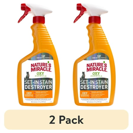 (2 pack) Nature’s Miracle Oxy Formula Set-In Stain Destroyer for Cats, Orange Scent, 24 oz