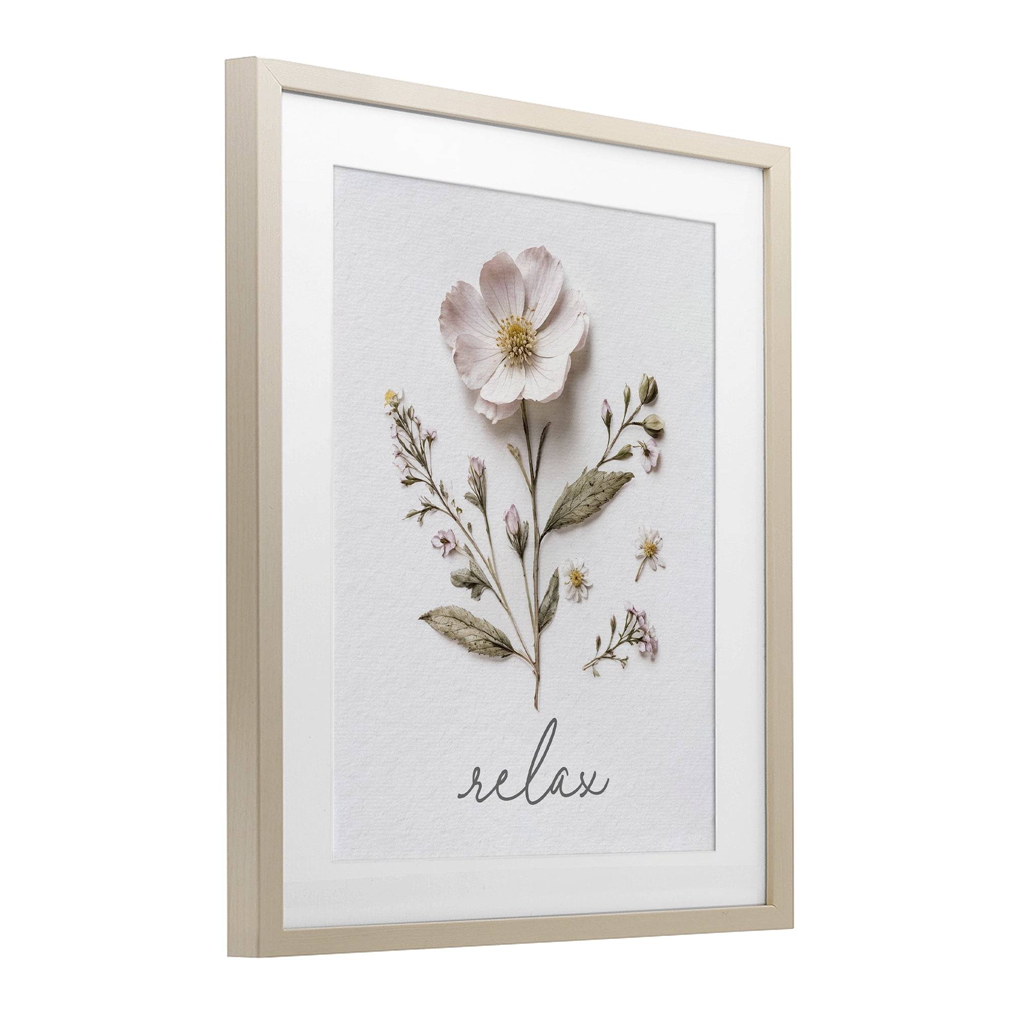 Pressed Flowers Relax Birch Framed Print Under Glass, design by Lettered and Lined